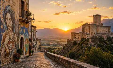 Aielli street art and Celano Castle in Abruzzo on a private day tour from Rome